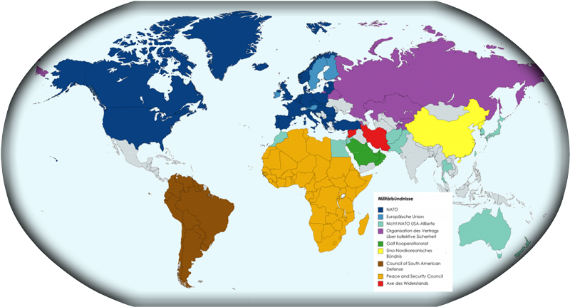 Politisch-militärische Weltkarte um 2018